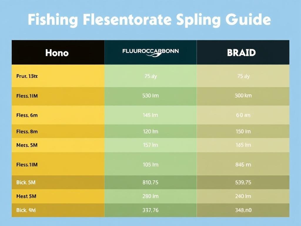     Fishing Line Guide: Mono vs. Fluorocarbon vs. Braid. Tableau comparatif : caractéristiques techniques